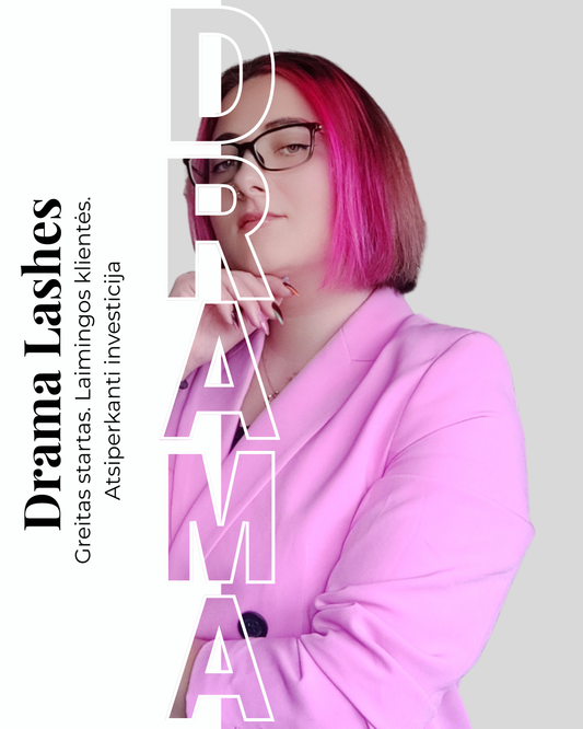 Blakstienų priauginimo mokymai Klasika ir Volume, stilizuoti priauginimai Drama Lashes sertifikatas